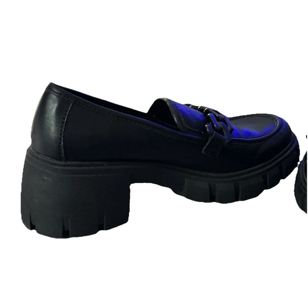 Madden Girl Y2K Hoxton Black Chunky Platform Loafers Size 8.5 M Chain Goth 2000s